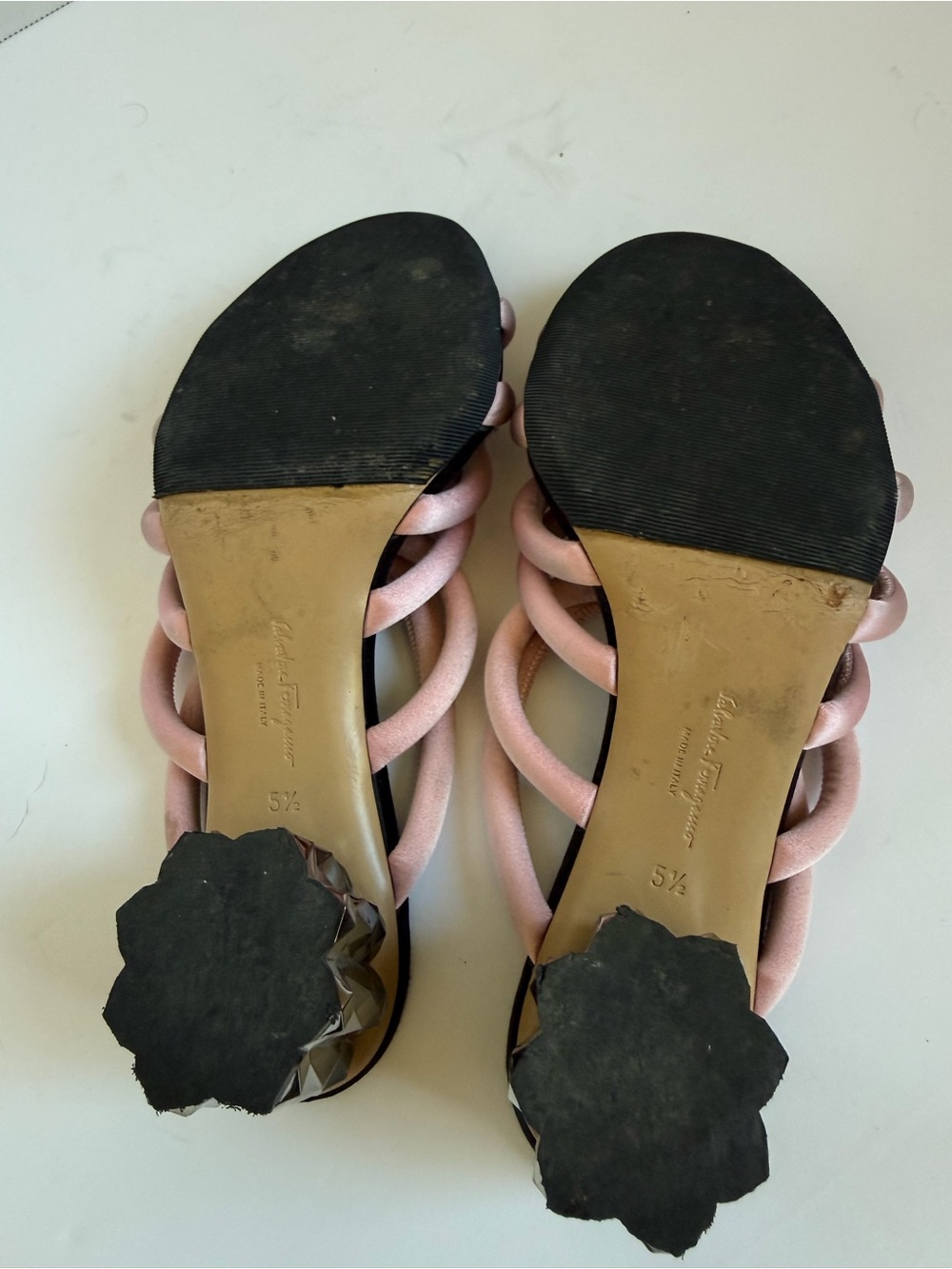 Salvatore Ferragamo Pink Multi-Strap Sculpted-Heel Sandals - Picture 7 of 7